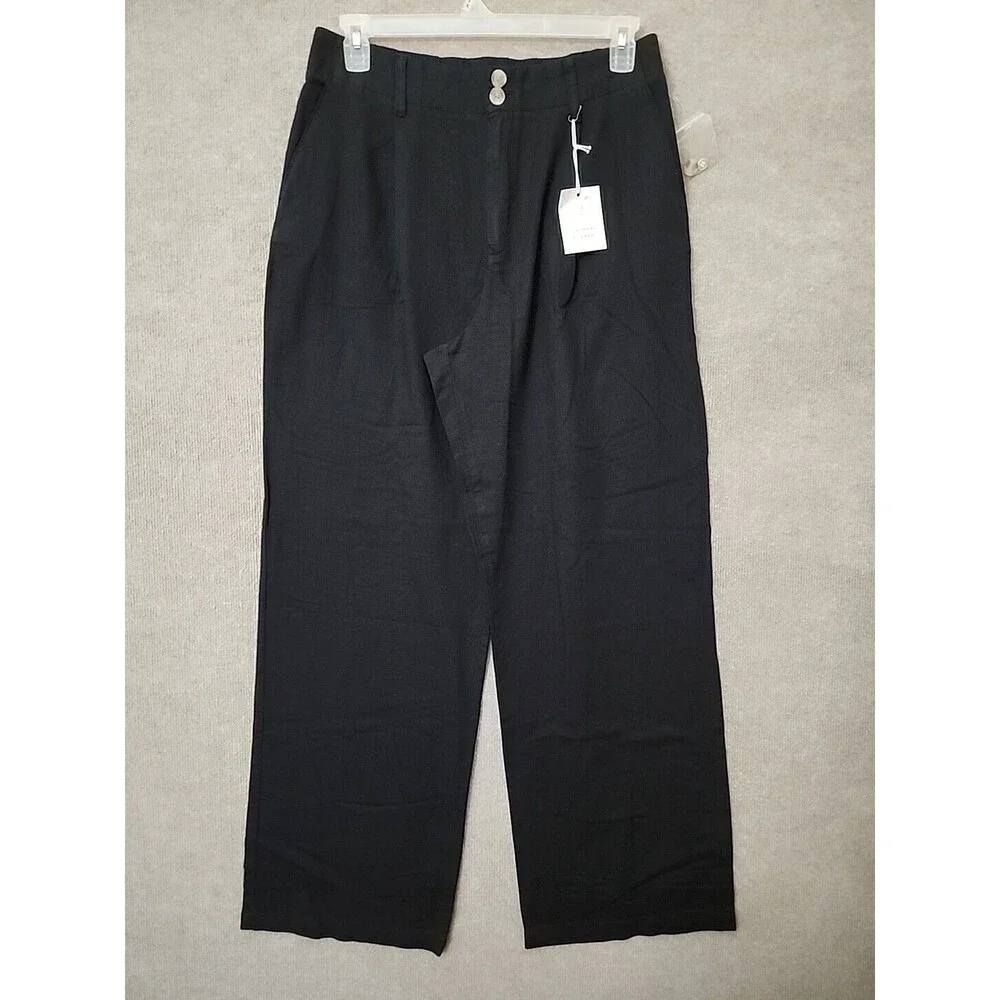 LC Lauren Conrad High Rise Wide Leg Pants Womens 14 Long Black Pleated NEW